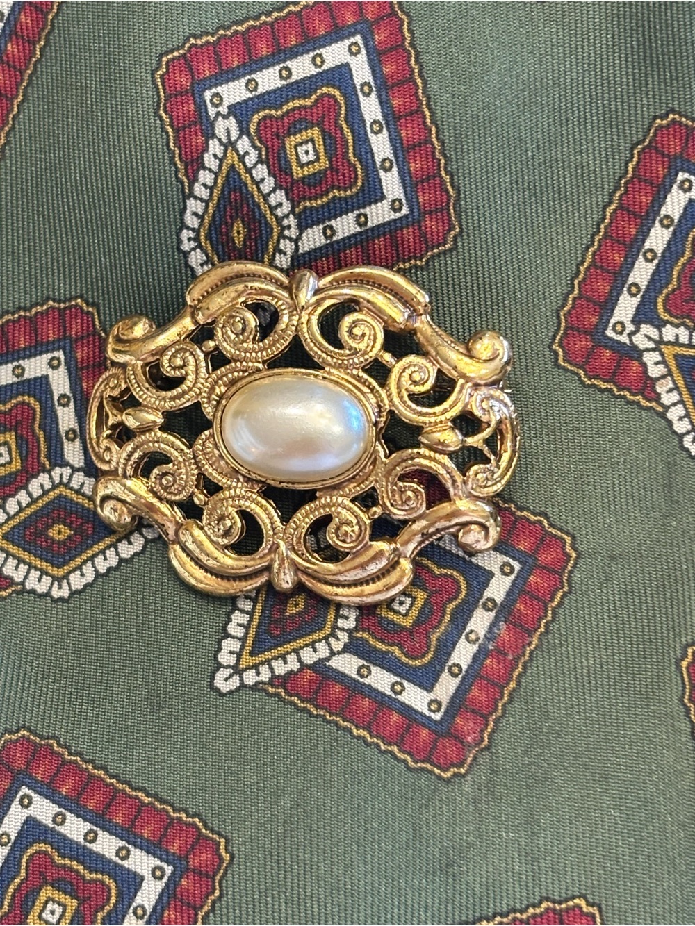 Vintage Gold Filigree Brooch with Pearl Center - Elegant Women's Accent